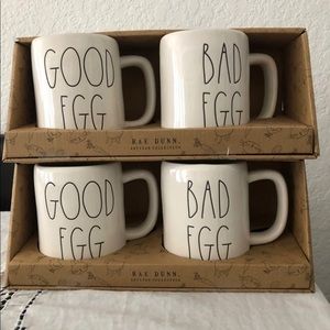 Rae Dunn New 4 Pack Mug Set Good Egg Bad Egg